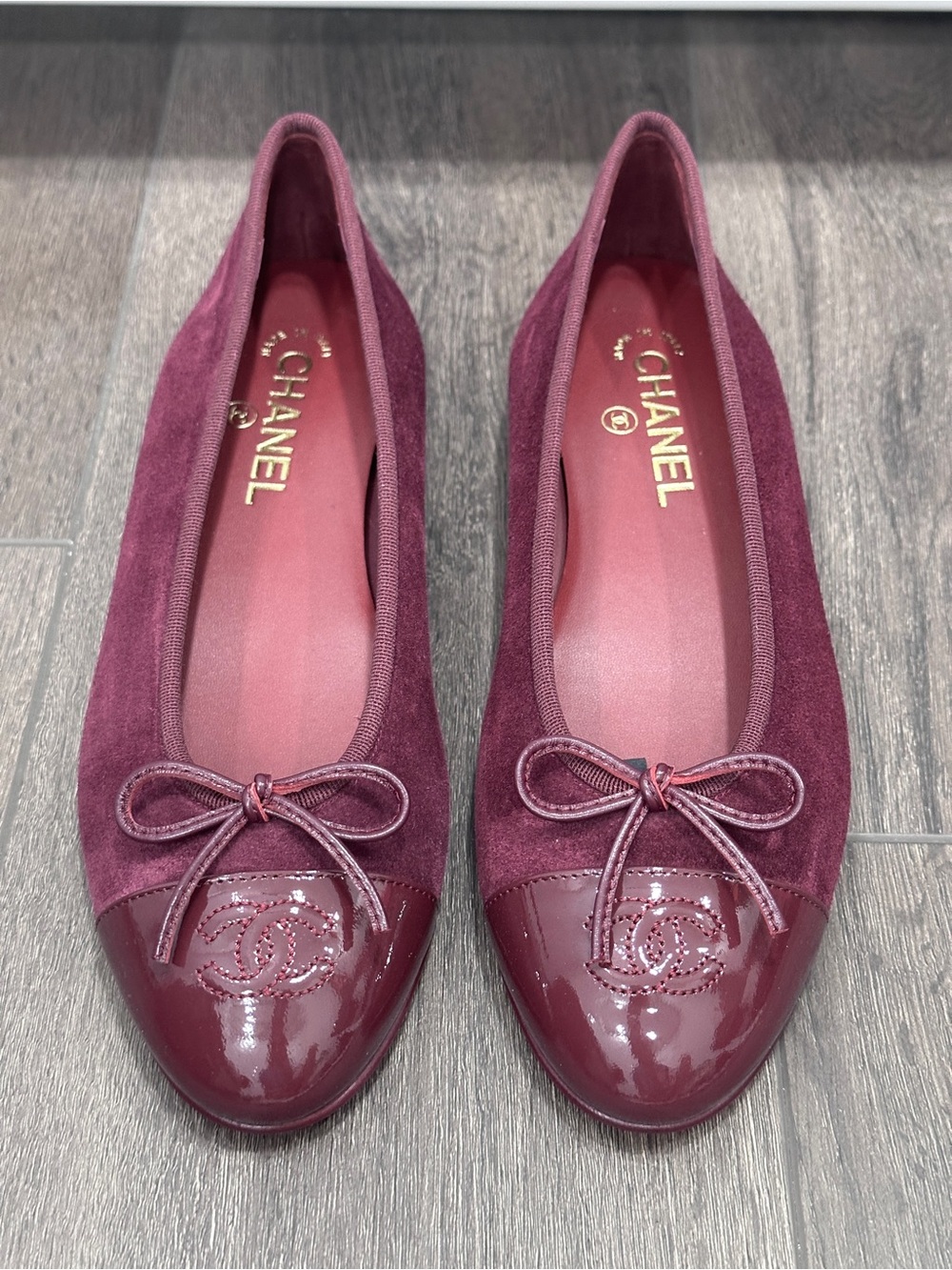 2026 CHANEL NEW BLAZY BURGUNDY SUEDE LEATHER BALLET FLATS SIZE 39.5